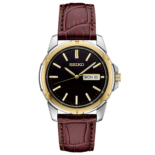 Mens Essentials Brown Leather Strap Watch, Black Dial