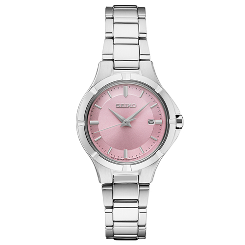 Ladies Essentials Silver-Tone Stainless Steel Watch, Pink Dial