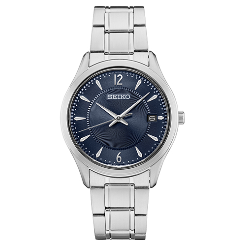 Mens Essentials Silver-Tone Stainless Steel Watch, Blue Dial
