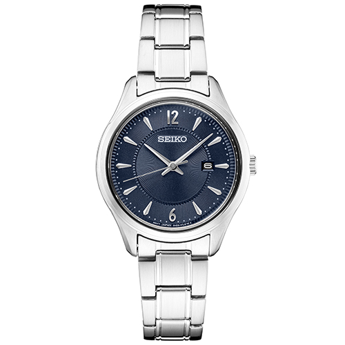 Ladies Essentials Silver-Tone Stainless Steel Watch, Blue Dial