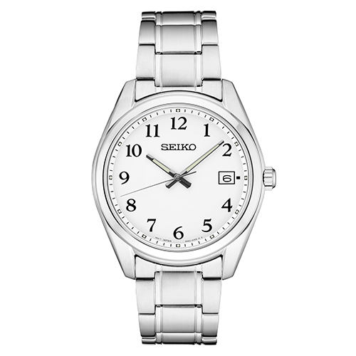 Mens Essentials Silver-Tone Stainless Steel Watch, White Dial