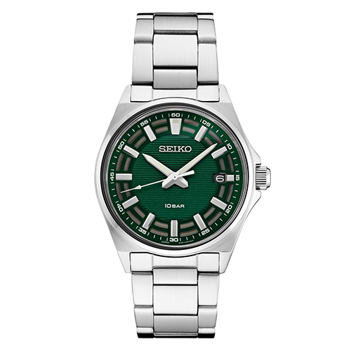 Mens Essentials Silver-Tone Stainless Steel Watch, Green Dial