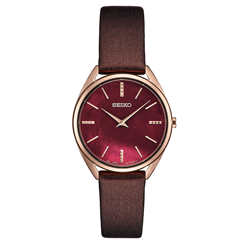 Ladies Essentials Burgundy Satin Strap Watch, Bordeuax Mother-of-Pearl Dial