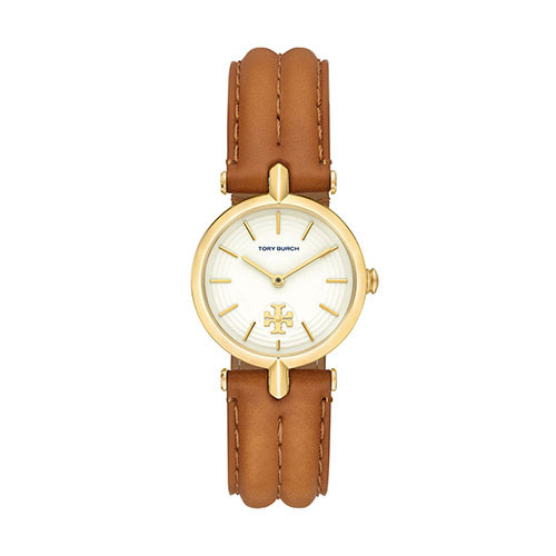 Ladies' Kira Gold & Brown Leather Strap Watch, White Dial